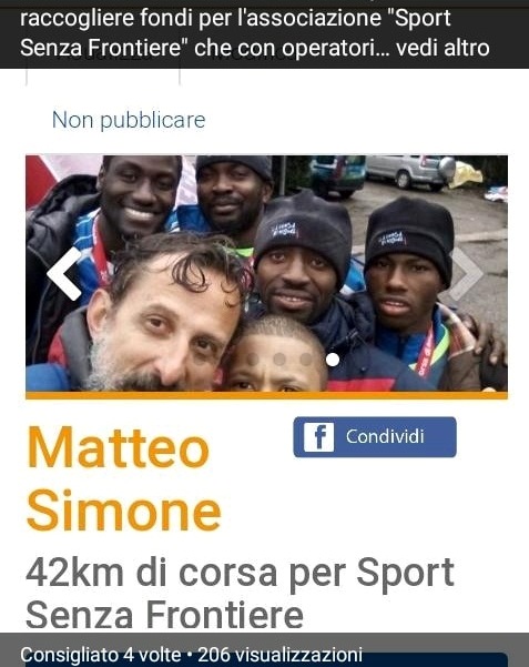42km di corsa per Sport Senza Frontiere-Matteo Simone