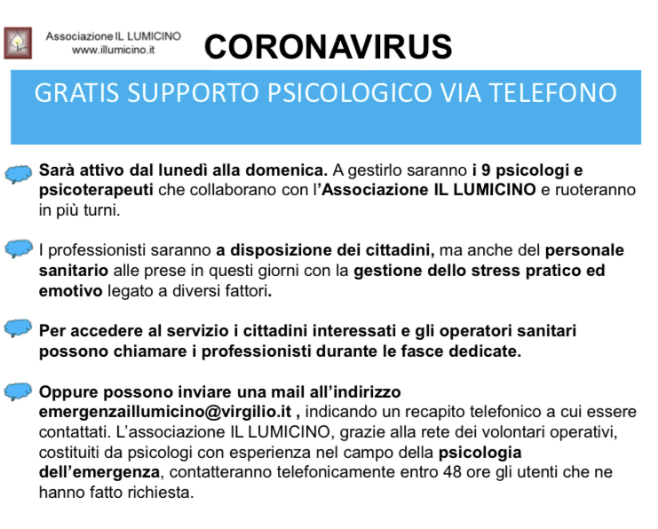 Coronavirus: Psicologi contro la paura-IL LUMICINO